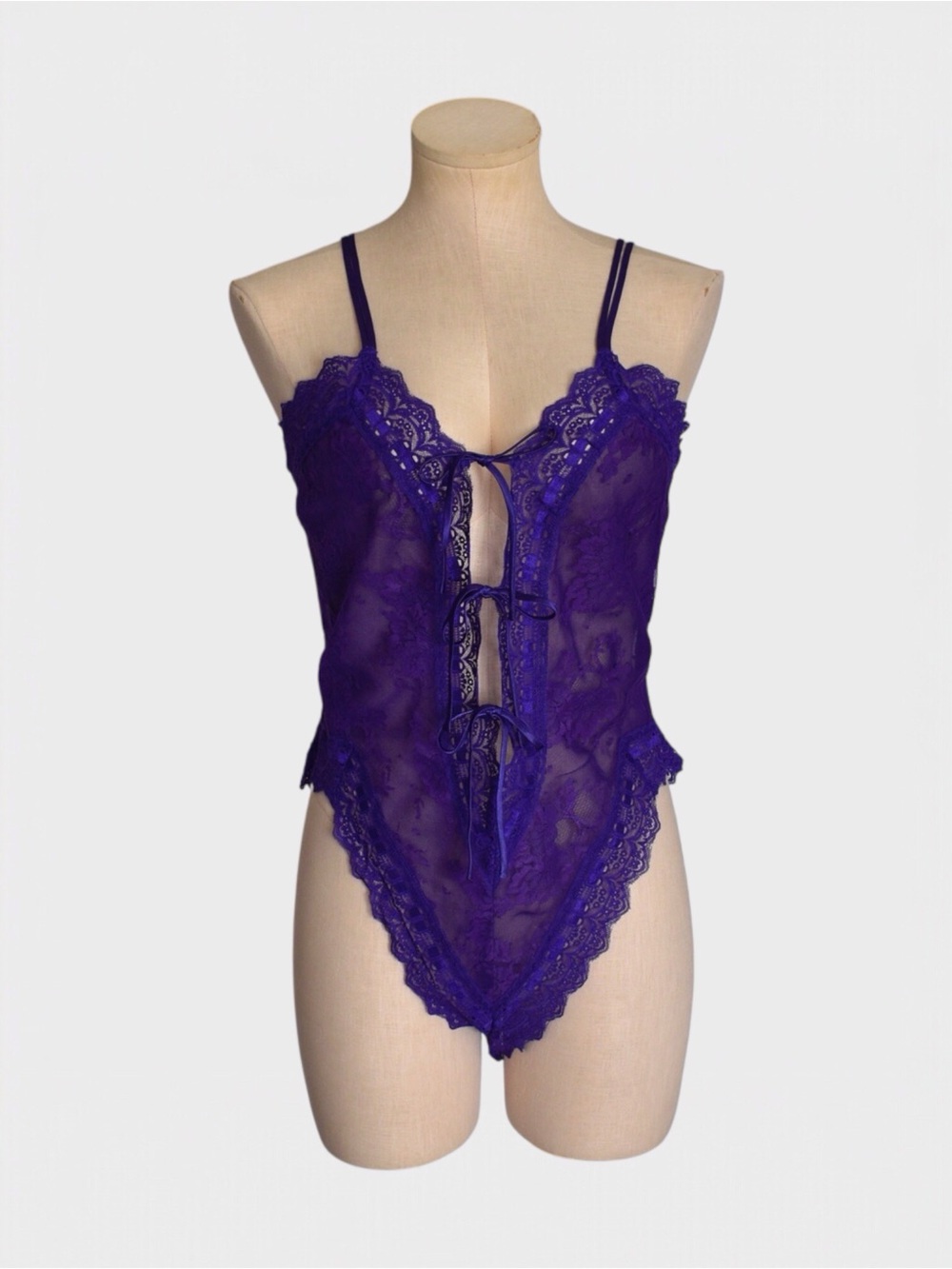 Victorias Secret Vintage 80s Sheer Lace Up Teddy Bodysuit Gold Label